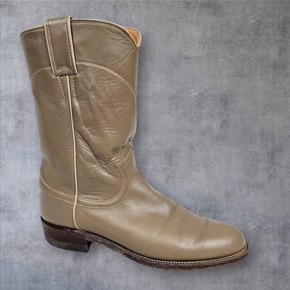 Vintage 70s Justin Boots Taupe Leather Mid Calf Western Cowgirl Boots‎ Size 7B - Picture 1 of 14